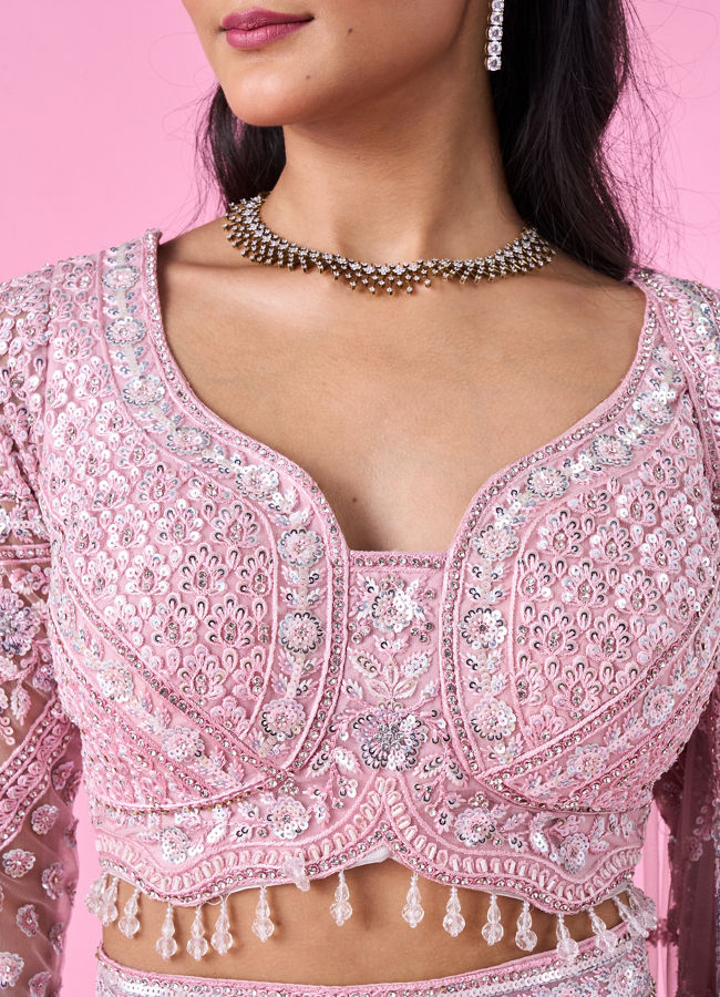 Mohey Women Captivating Pink Bridal Lehenga