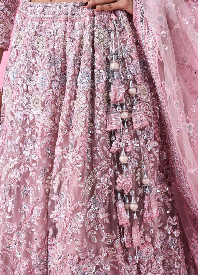 Mohey Women Captivating Pink Bridal Lehenga