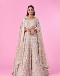 Mohey Women Cream Bridal Lehenga Set with Net Fabric