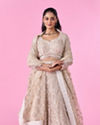 Mohey Women Cream Bridal Lehenga Set with Net Fabric