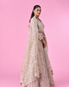 Mohey Women Cream Bridal Lehenga Set with Net Fabric