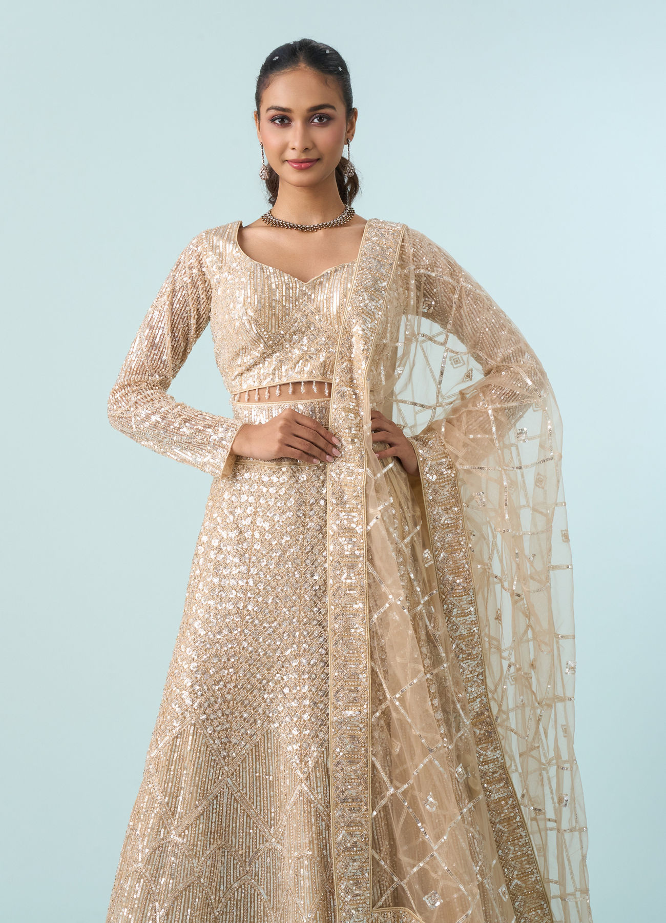 Mohey Women Cream Enchanting Elegance Lehenga