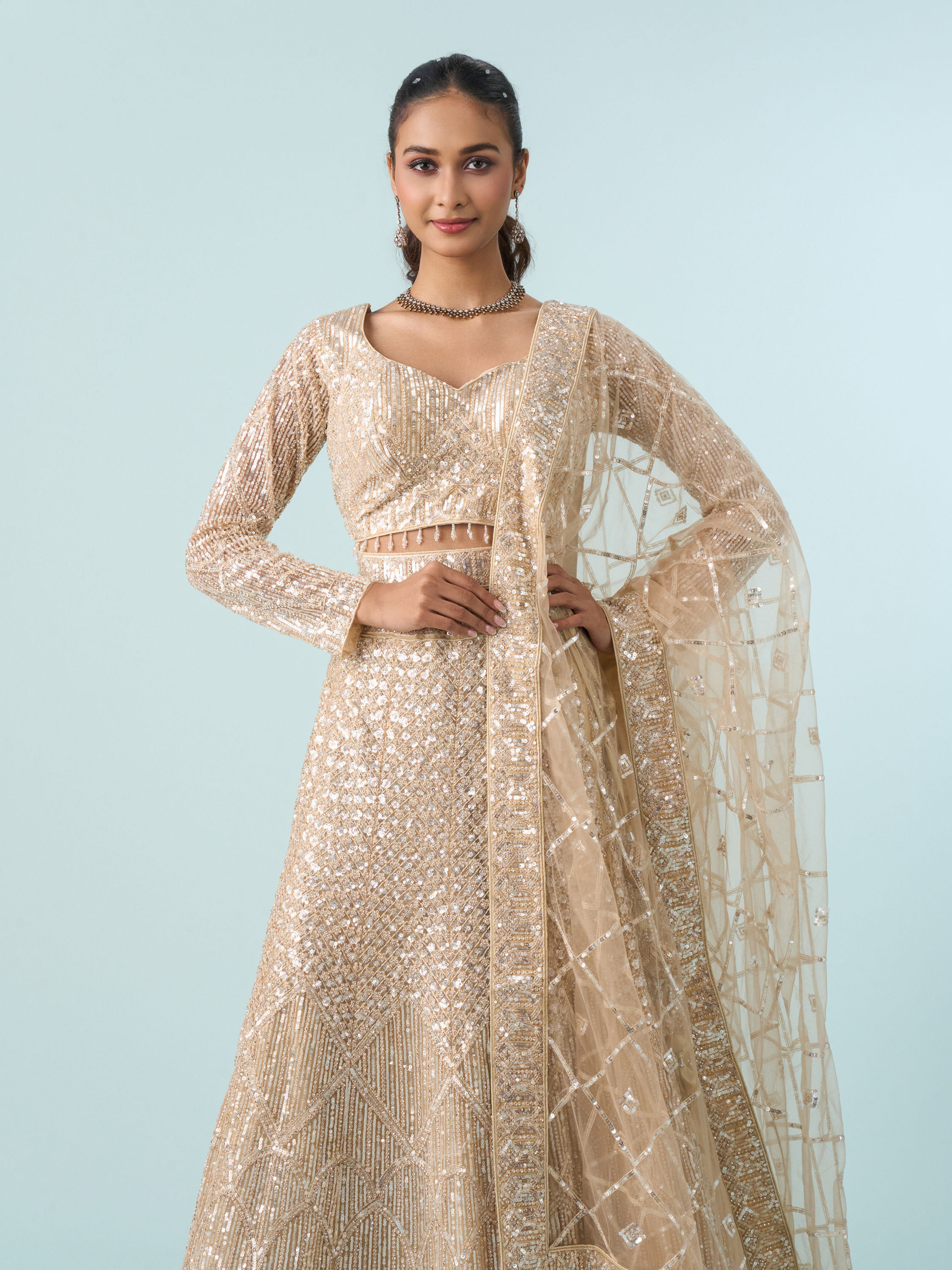 Mohey Women Cream Enchanting Elegance Lehenga