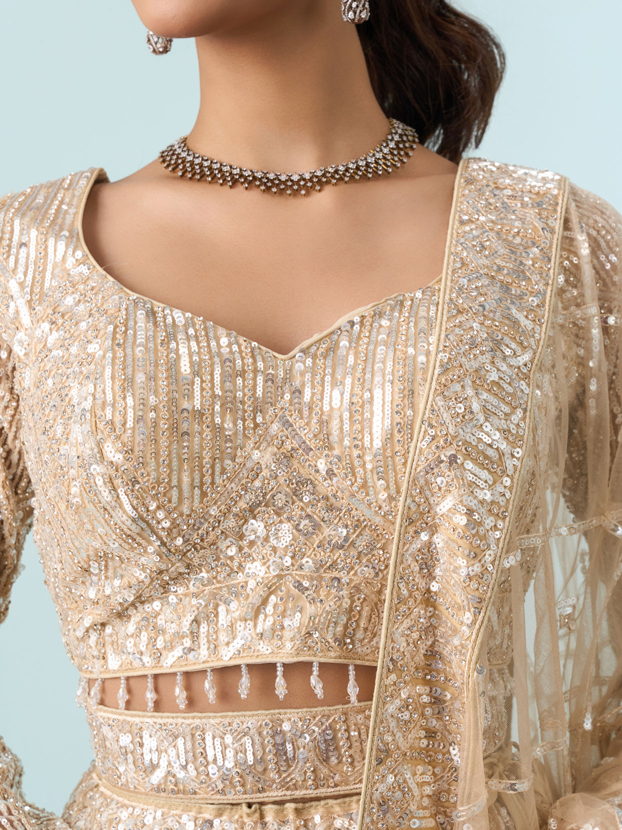 Mohey Women Cream Enchanting Elegance Lehenga