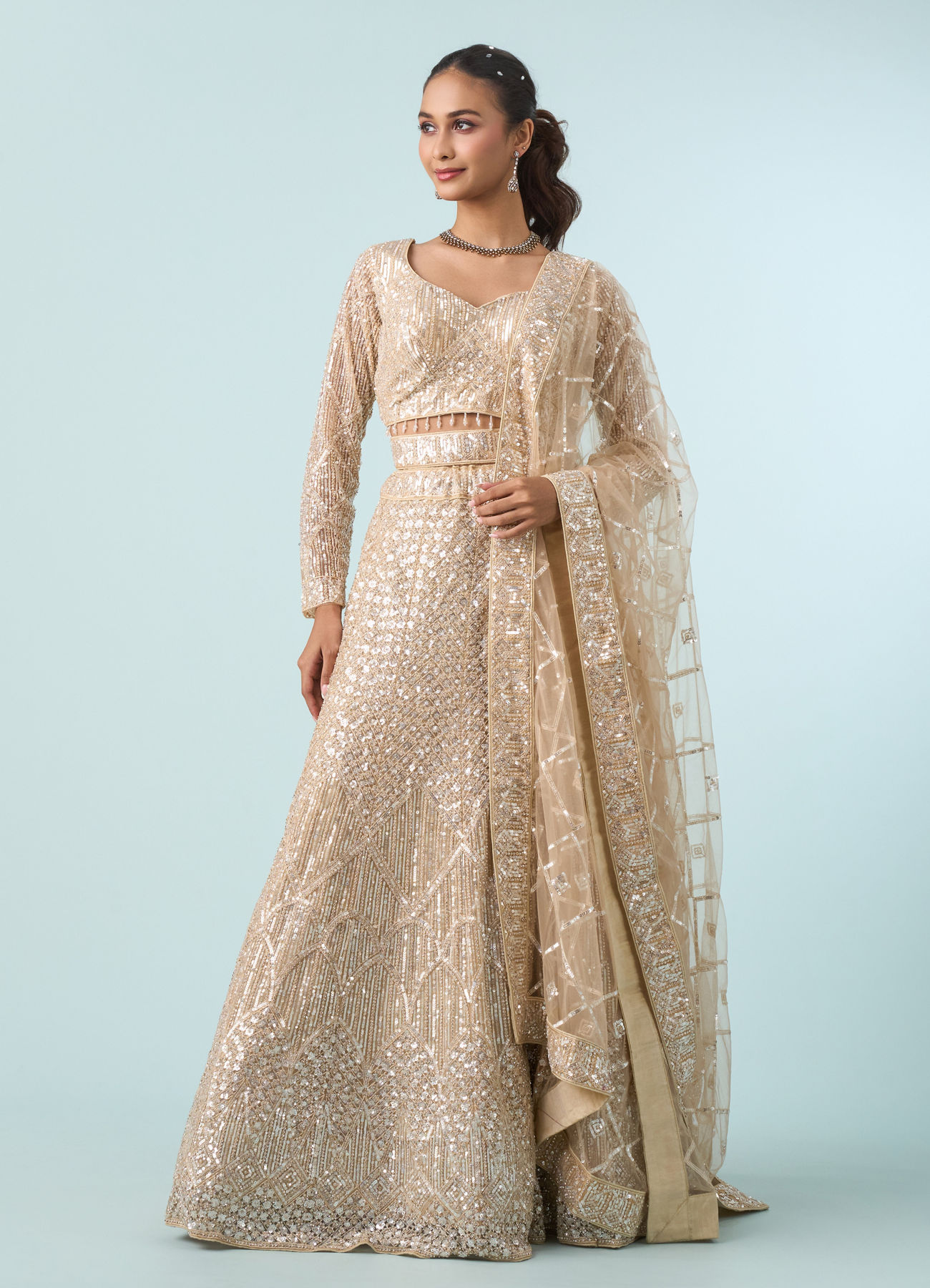 Mohey Women Cream Enchanting Elegance Lehenga