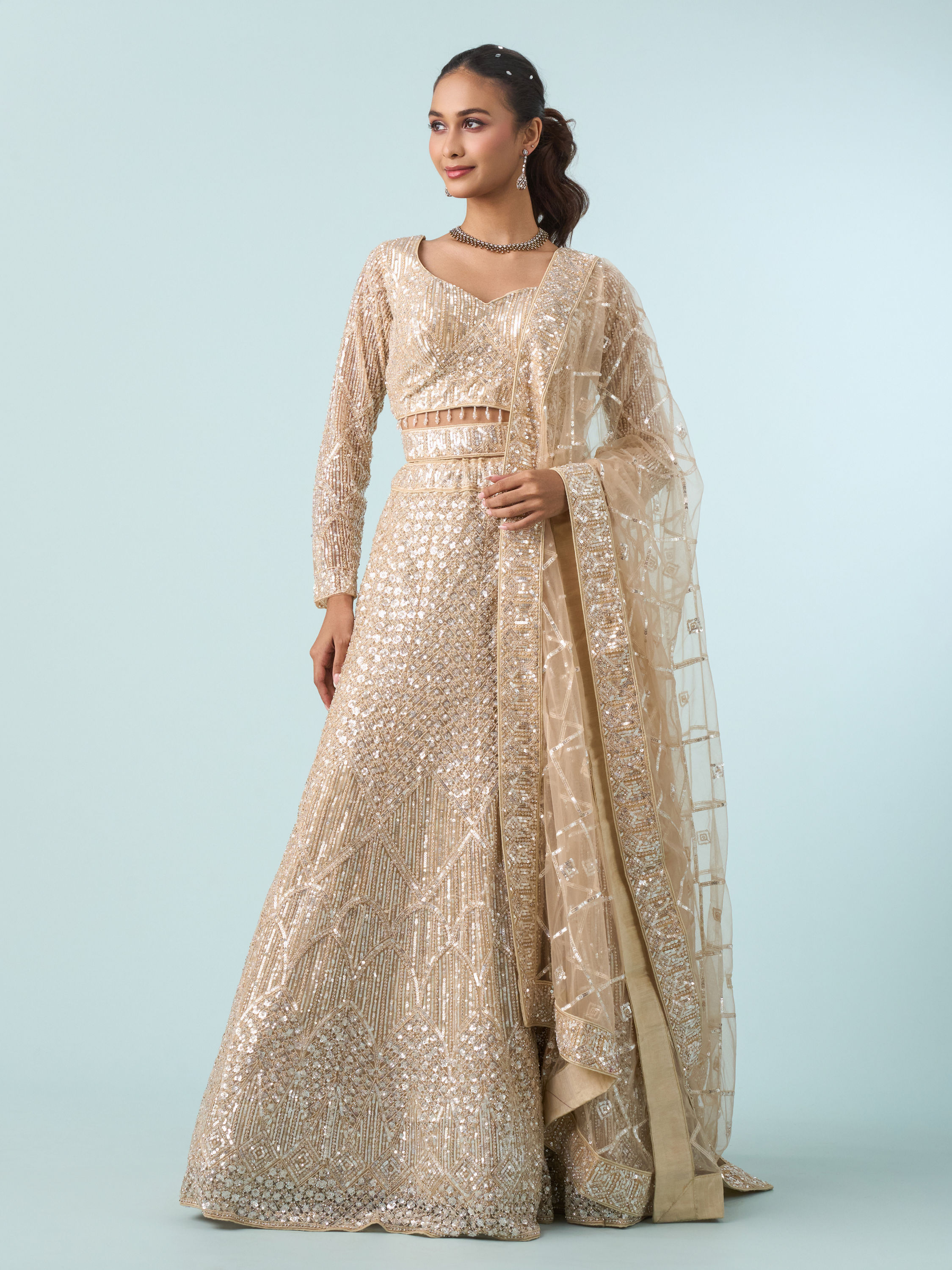 Mohey Women Cream Enchanting Elegance Lehenga