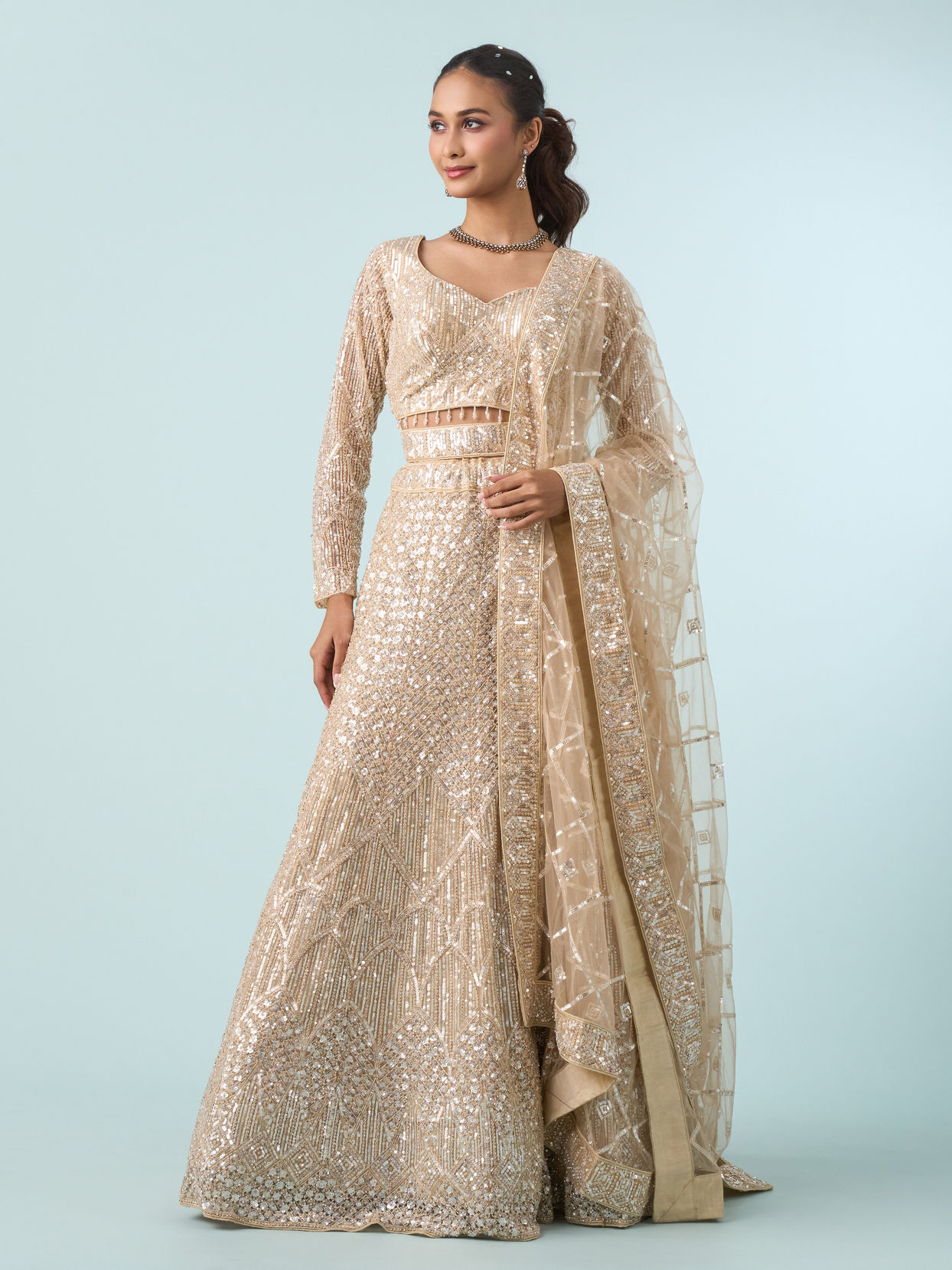 Mohey Women Cream Enchanting Elegance Lehenga