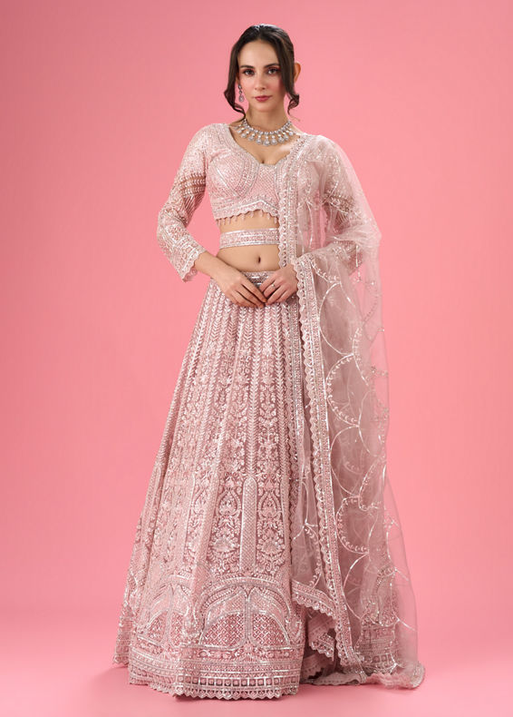 Mohey Women Dusty Pink Euphoria Net Lehenga