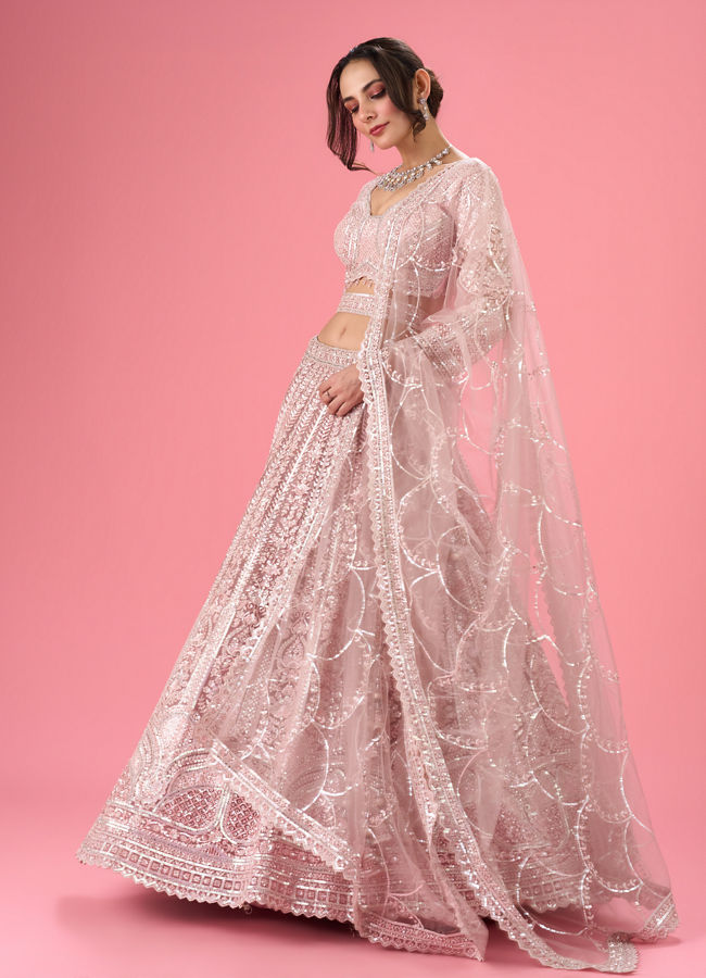 Mohey Women Dusty Pink Euphoria Net Lehenga