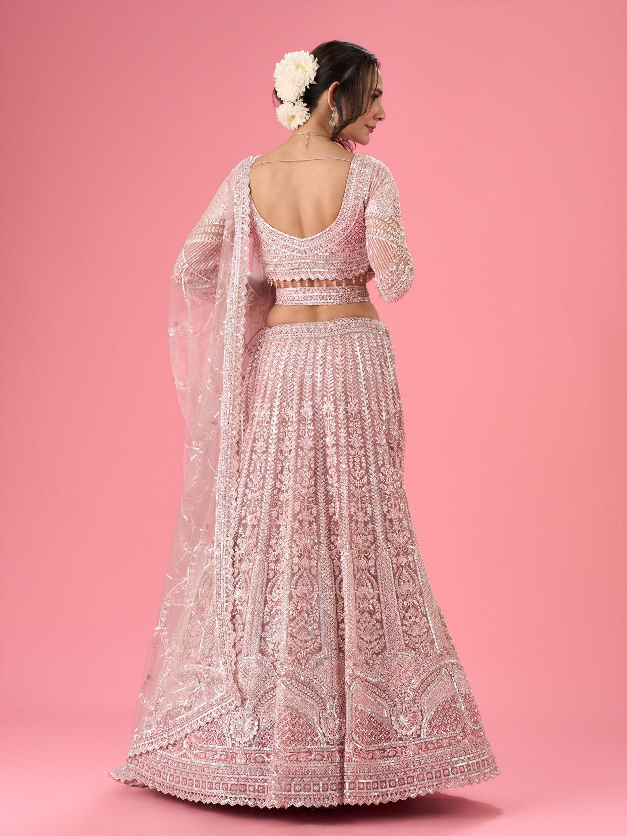 Mohey Women Dusty Pink Euphoria Net Lehenga