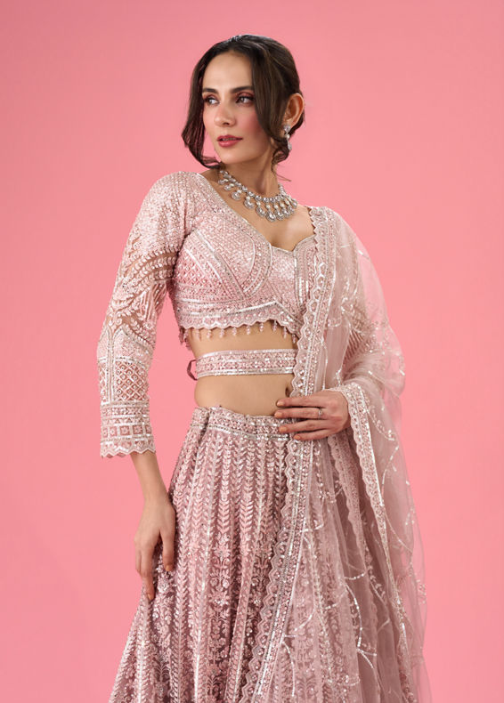 Mohey Women Dusty Pink Euphoria Net Lehenga