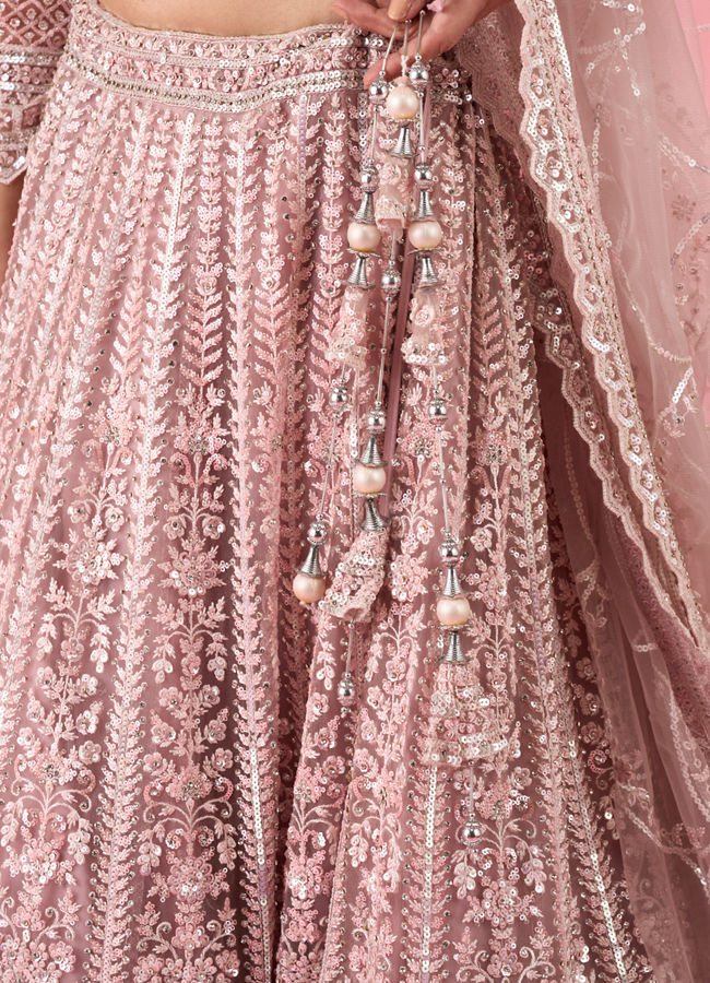 Mohey Women Dusty Pink Euphoria Net Lehenga