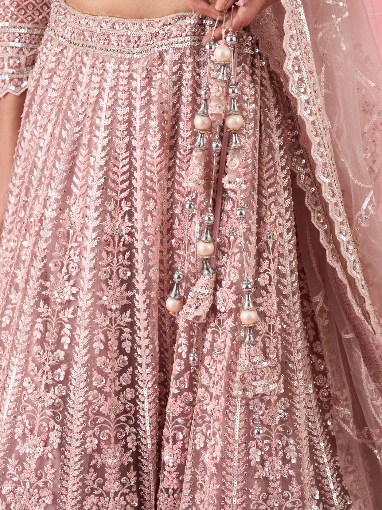 Mohey Women Dusty Pink Euphoria Net Lehenga