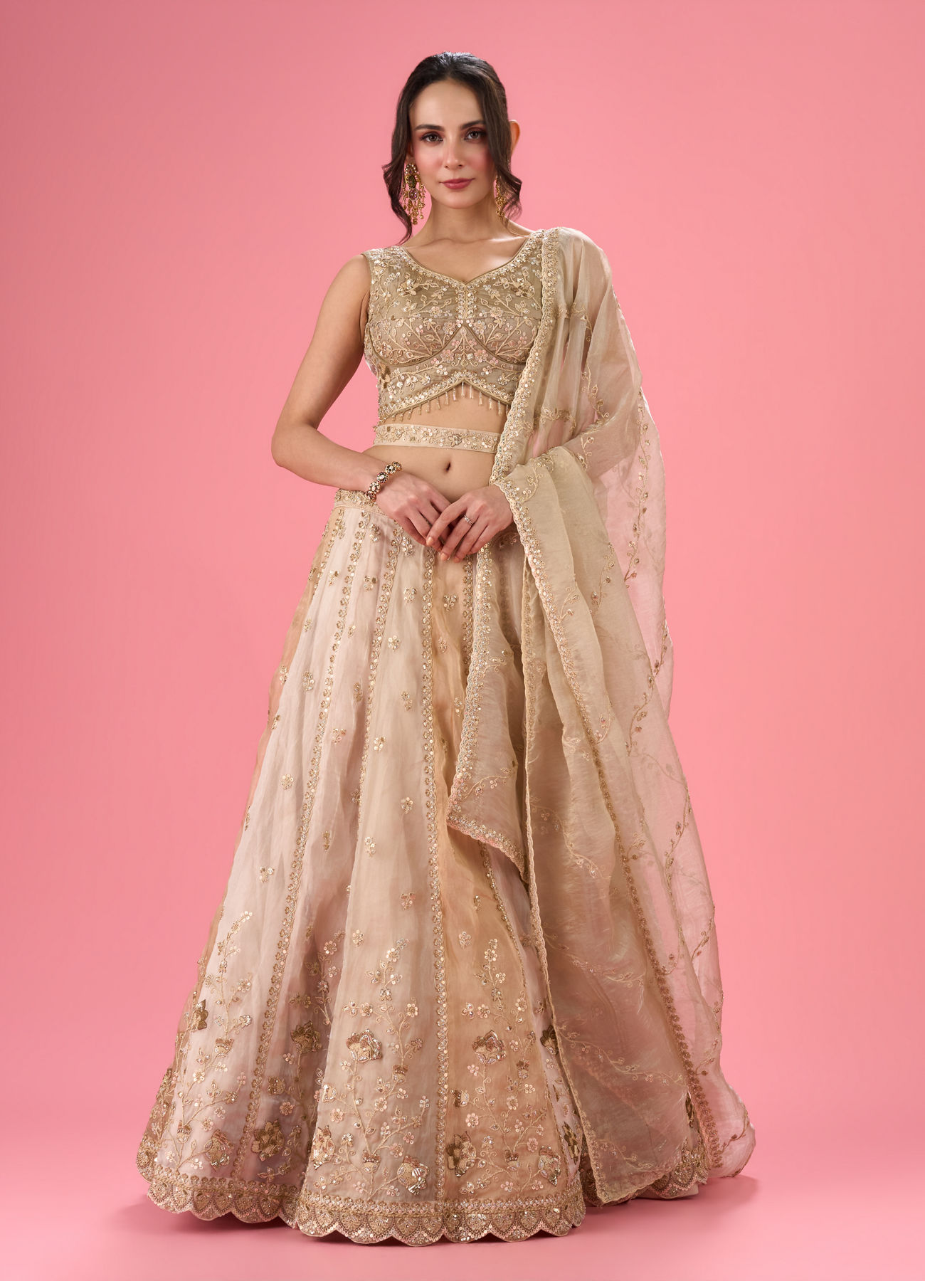 Mohey Women Pristine Cream Organza Lehenga