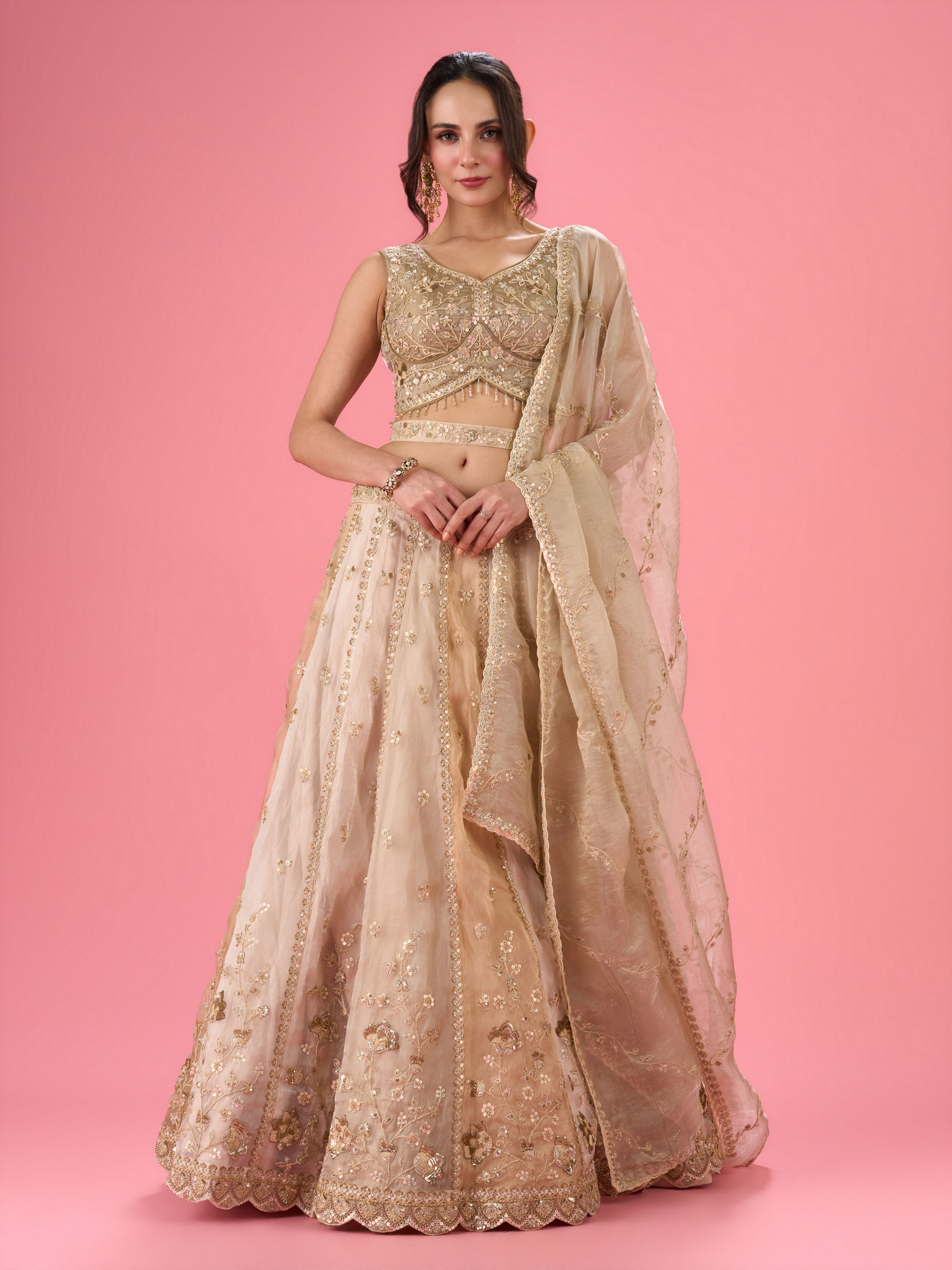 Mohey Women Pristine Cream Organza Lehenga