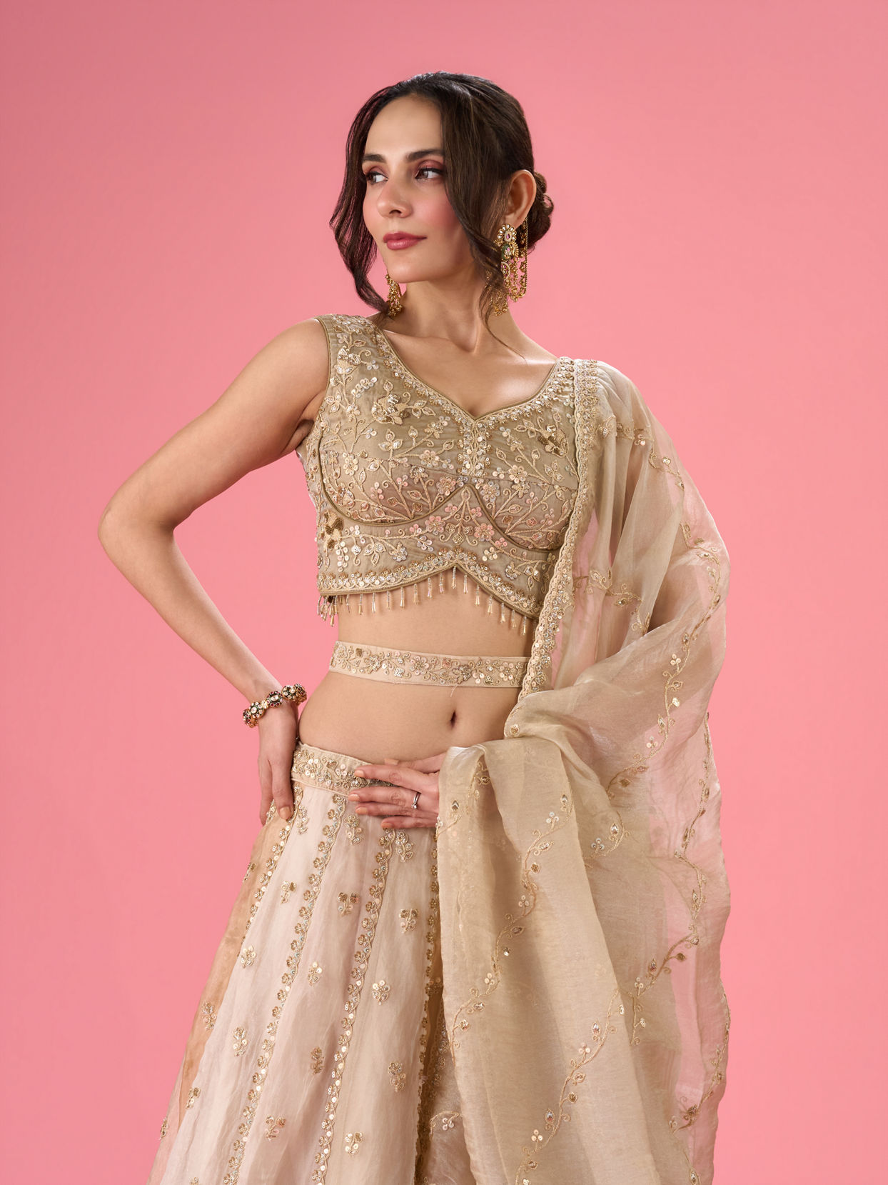 Mohey Women Pristine Cream Organza Lehenga