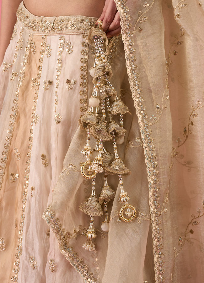 Mohey Women Pristine Cream Organza Lehenga