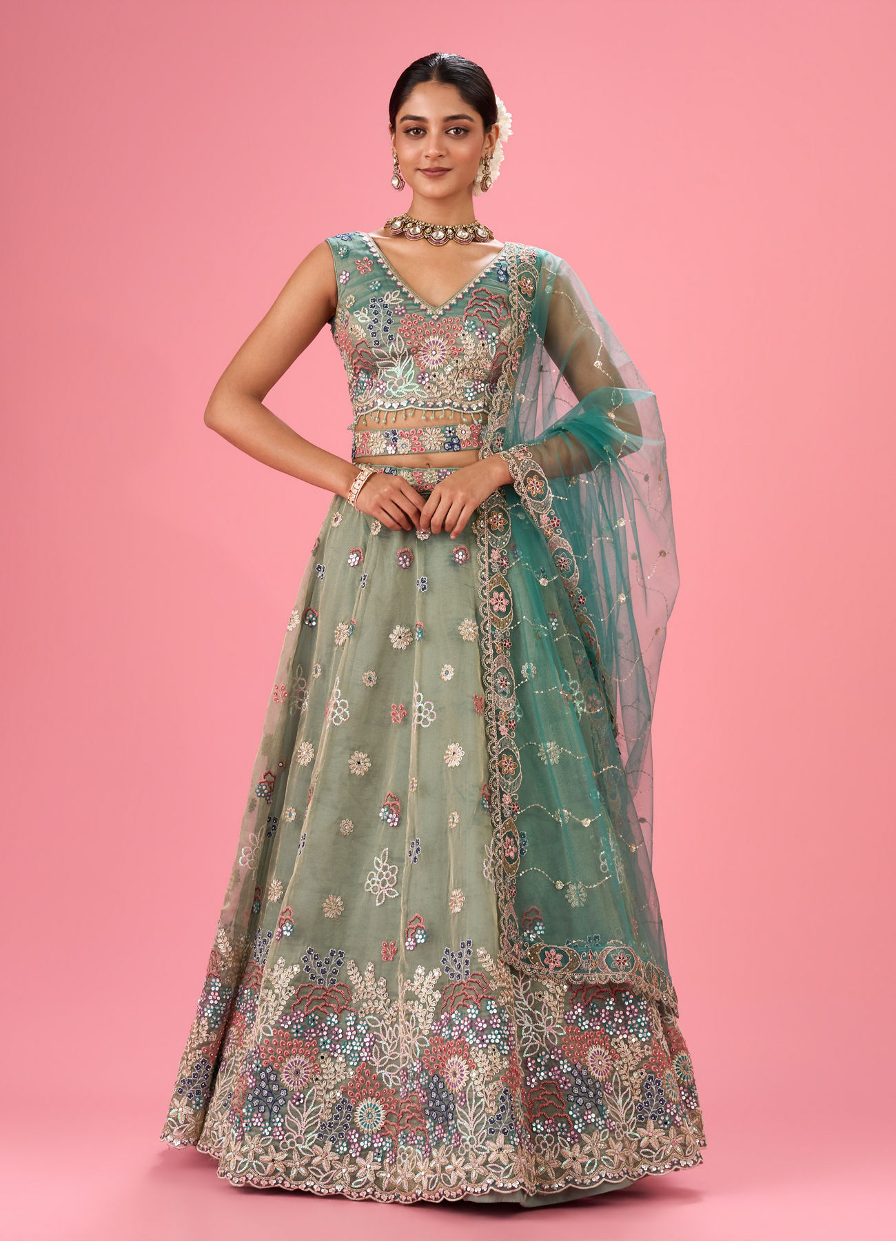 Mohey Women Emerald Bliss Lehenga