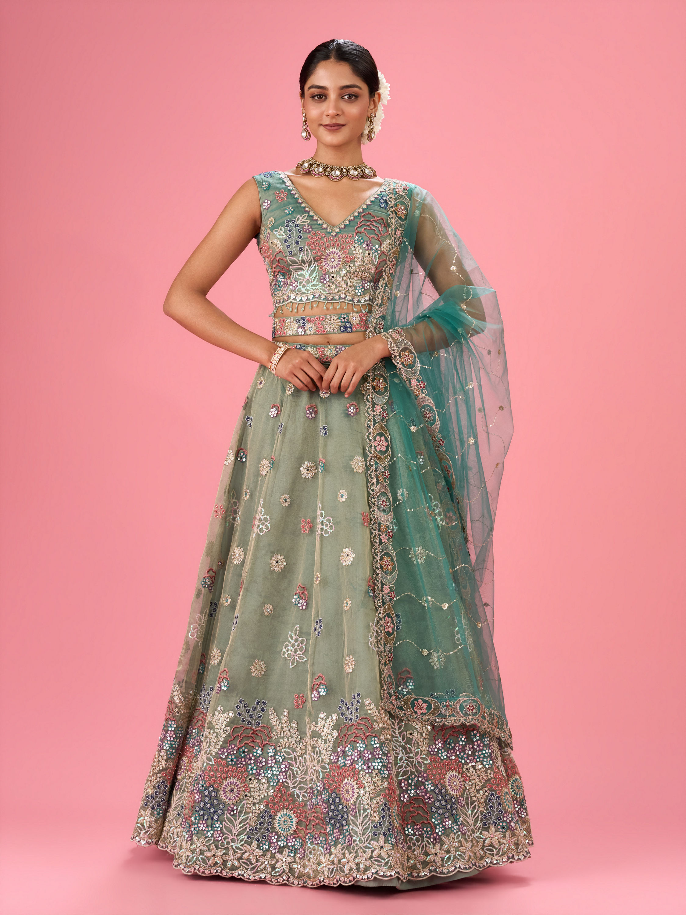Mohey Women Emerald Bliss Lehenga
