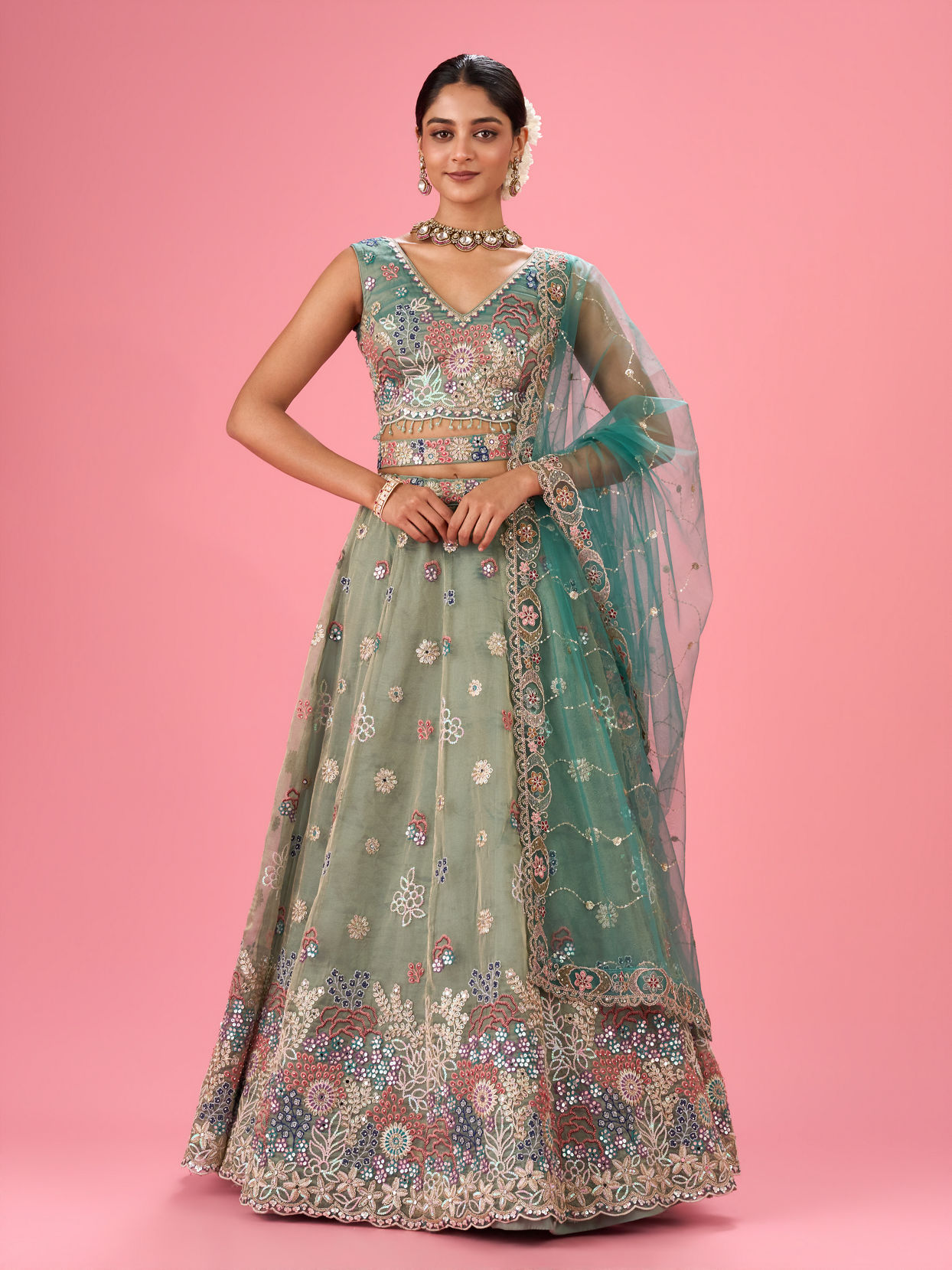 Mohey Women Emerald Bliss Lehenga