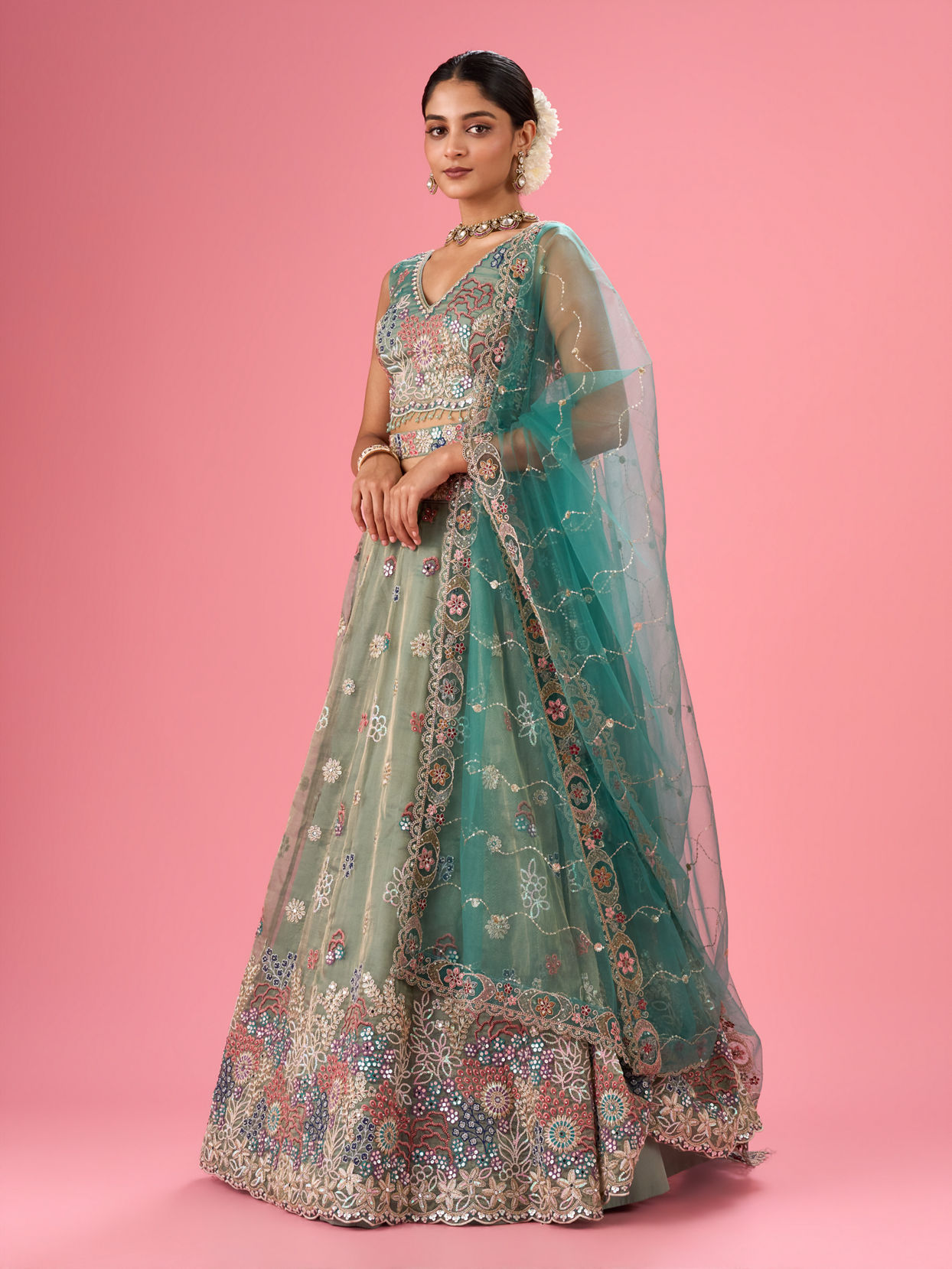 Mohey Women Emerald Bliss Lehenga