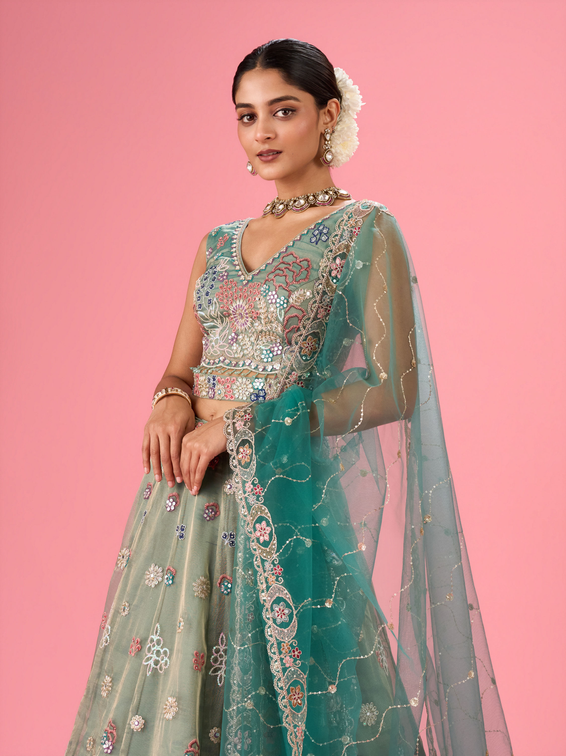 Mohey Women Emerald Bliss Lehenga