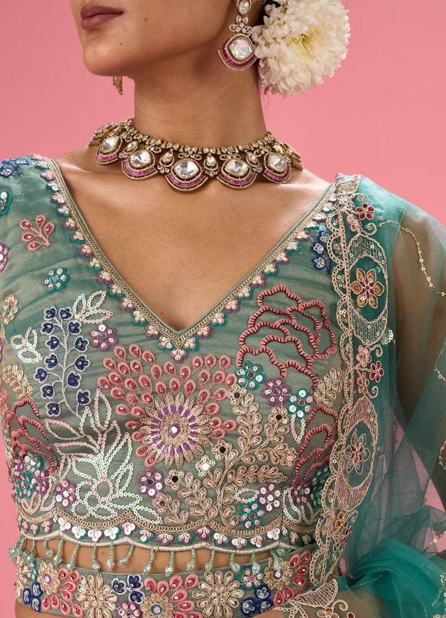 Mohey Women Emerald Bliss Lehenga