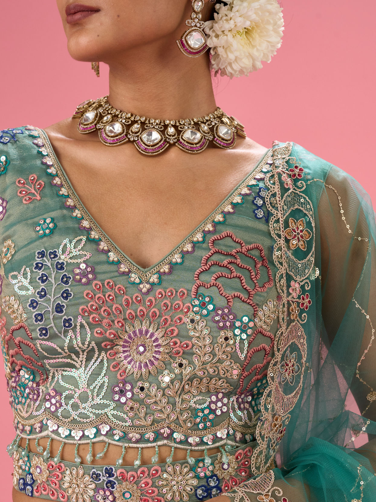 Mohey Women Emerald Bliss Lehenga