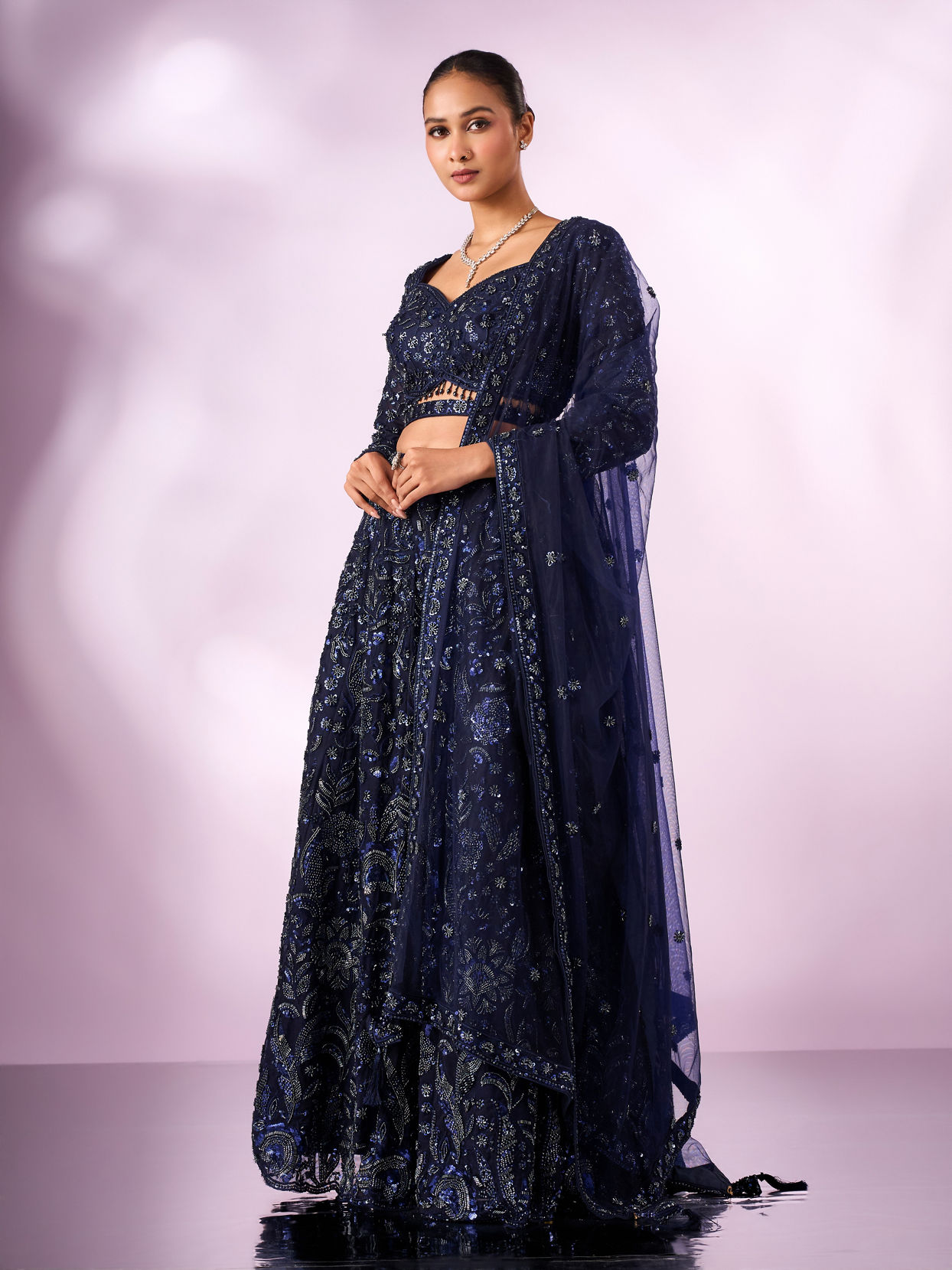 Mohey Women Indigo Blue Art Silk Lehenga with Cutdana Work