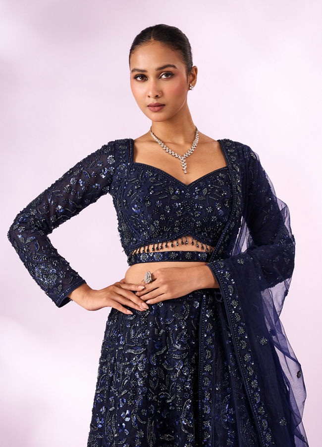 Mohey Women Indigo Blue Art Silk Lehenga with Cutdana Work
