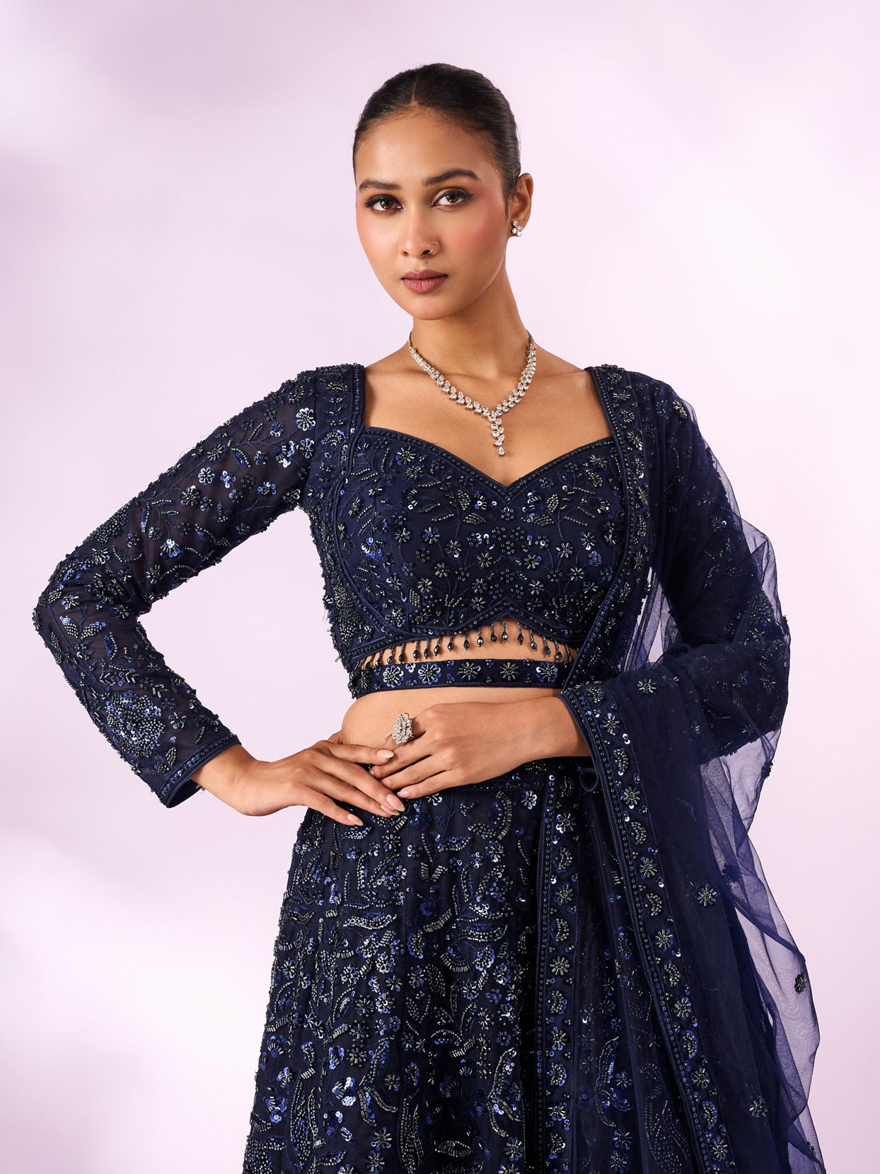 Mohey Women Indigo Blue Art Silk Lehenga with Cutdana Work
