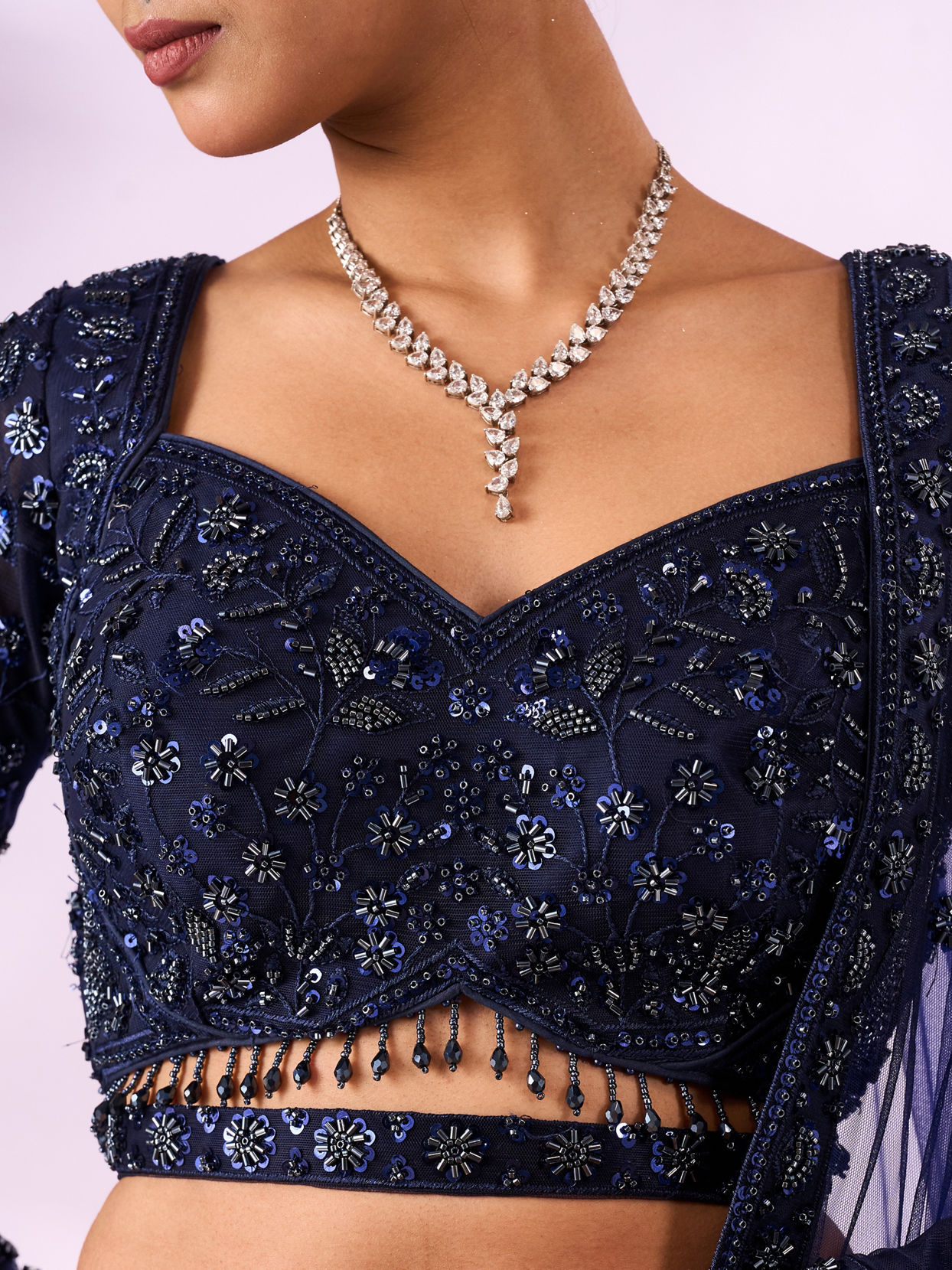 Mohey Women Indigo Blue Art Silk Lehenga with Cutdana Work