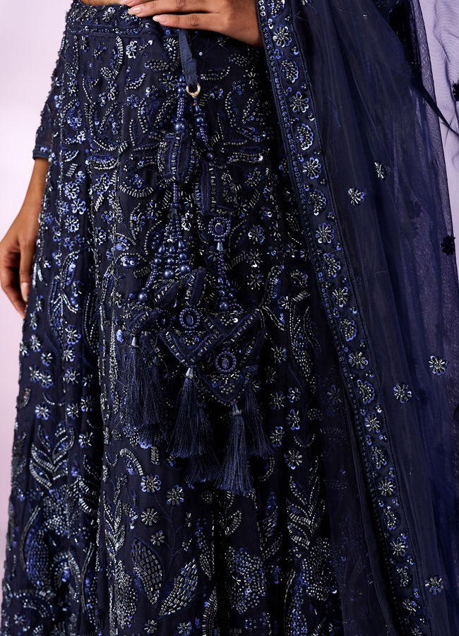 Mohey Women Indigo Blue Art Silk Lehenga with Cutdana Work
