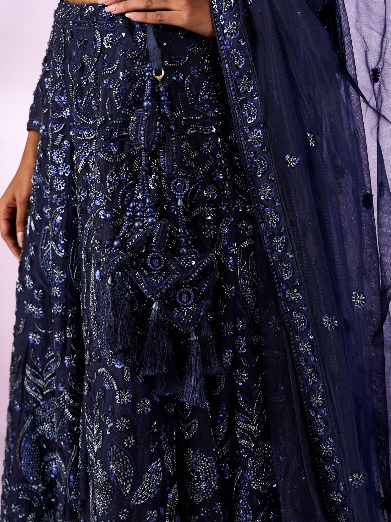 Mohey Women Indigo Blue Art Silk Lehenga with Cutdana Work