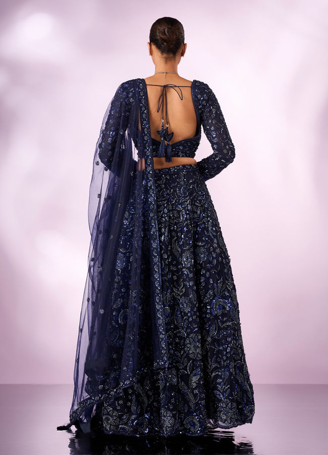 Mohey Women Indigo Blue Art Silk Lehenga with Cutdana Work