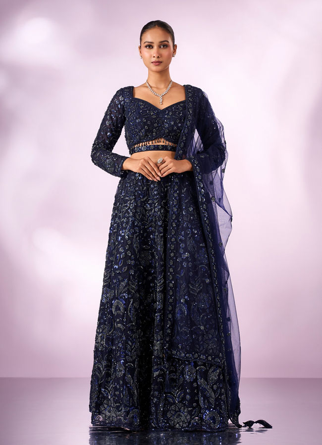 Mohey Women Indigo Blue Art Silk Lehenga with Cutdana Work