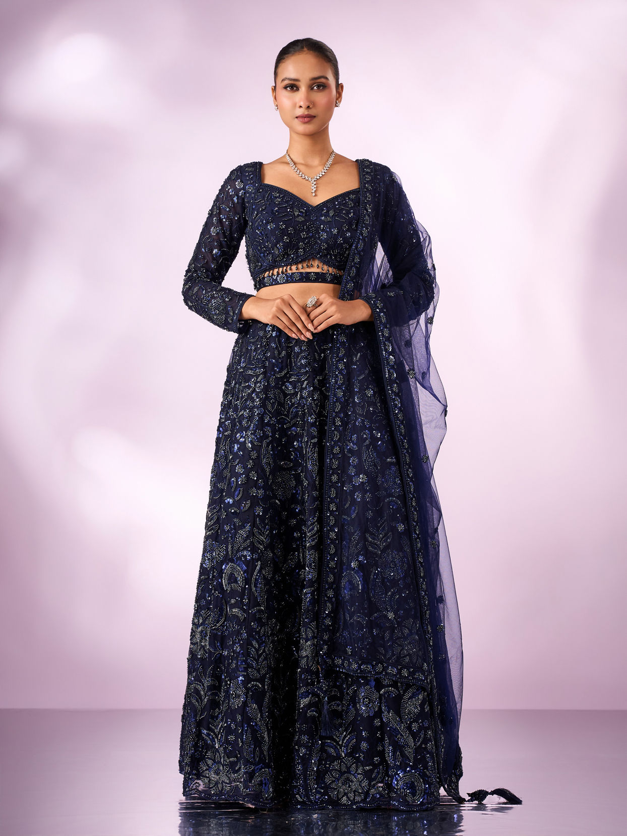 Mohey Women Indigo Blue Art Silk Lehenga with Cutdana Work