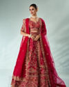 Mohey Women Pink Silk Bridal Lehenga with Moti Work