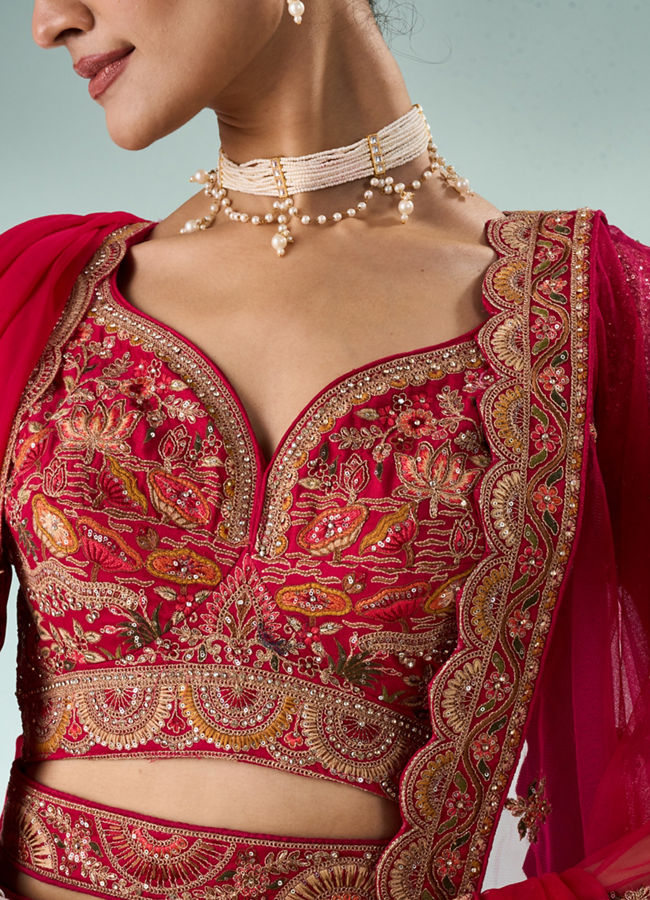 Mohey Women Pink Silk Bridal Lehenga with Moti Work