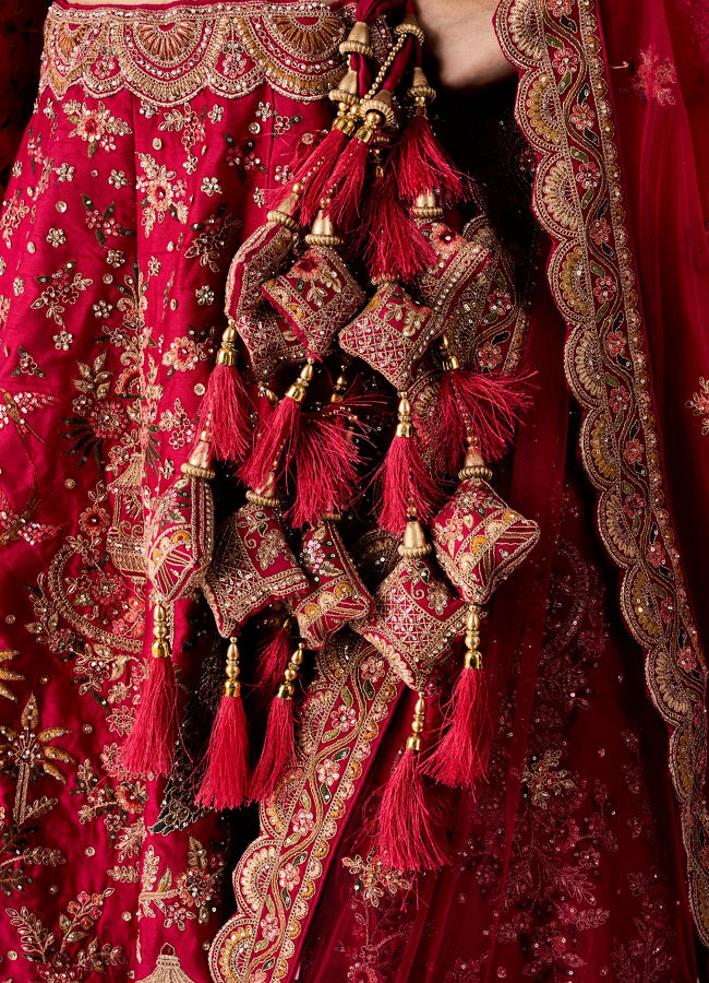 Mohey Women Pink Silk Bridal Lehenga with Moti Work