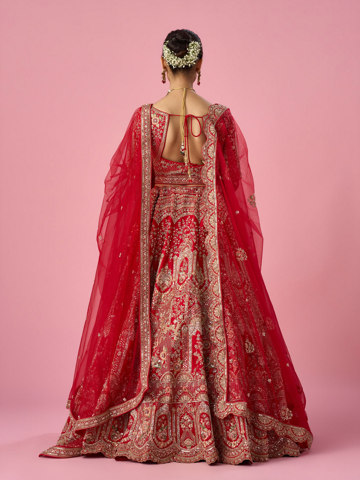Mohey Women Red Art Silk Lehenga with Mirror Work