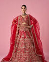 Mohey Women Red Art Silk Lehenga with Mirror Work