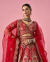 Mohey Women Red Art Silk Lehenga with Mirror Work