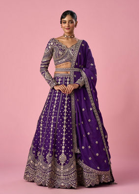 Mohey Women Purple Tissue Lehenga with Stone Work