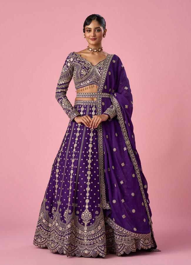 Mohey Women Purple Tissue Lehenga with Stone Work