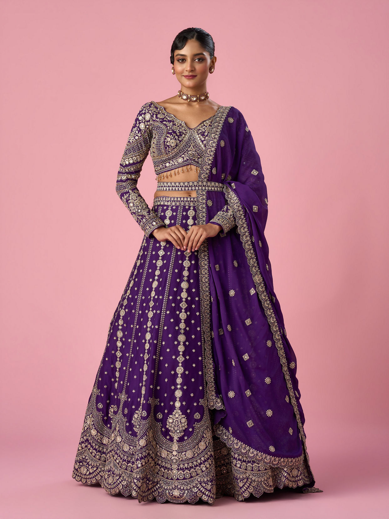 Mohey Women Purple Tissue Lehenga with Stone Work
