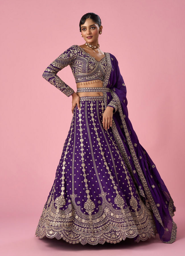 Mohey Women Purple Tissue Lehenga with Stone Work