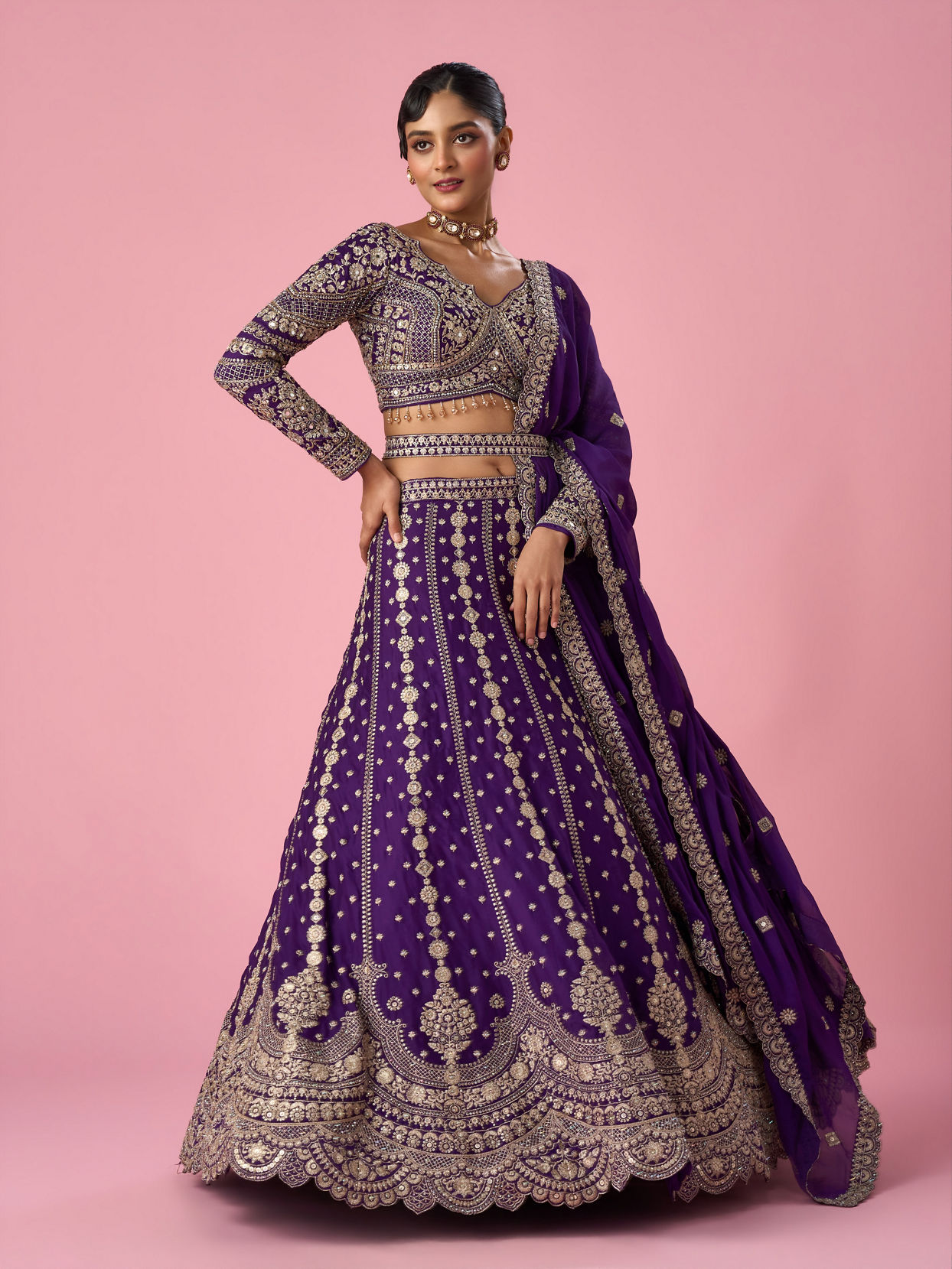 Mohey Women Purple Tissue Lehenga with Stone Work