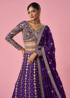Mohey Women Purple Tissue Lehenga with Stone Work