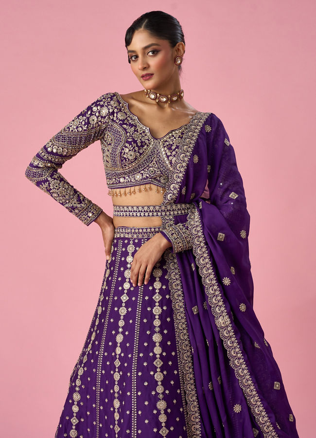 Mohey Women Purple Tissue Lehenga with Stone Work